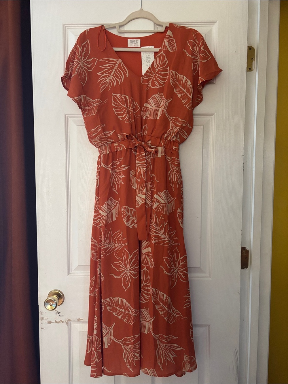 Sienna Sky Rust Maxi Dress with Cream Leaf Print